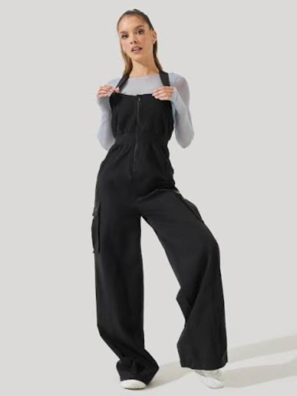 POPFLEX Take a Hike Overalls - Black Zip-Front Jumpsuit MP